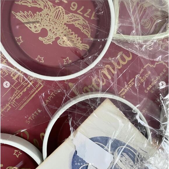 Vintage Tin Tray Coaster Set Bicentennial Pennsylvania Eagle New Old Stock - Picture 6 of 7